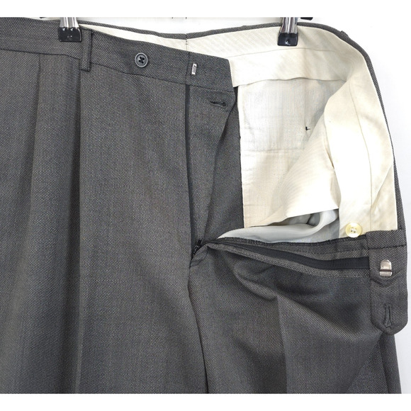 Pierre Cardin 100% Wool Dress Pants 34x29 Gray Birdseye Pleated Cuffed Office - Picture 10 of 12